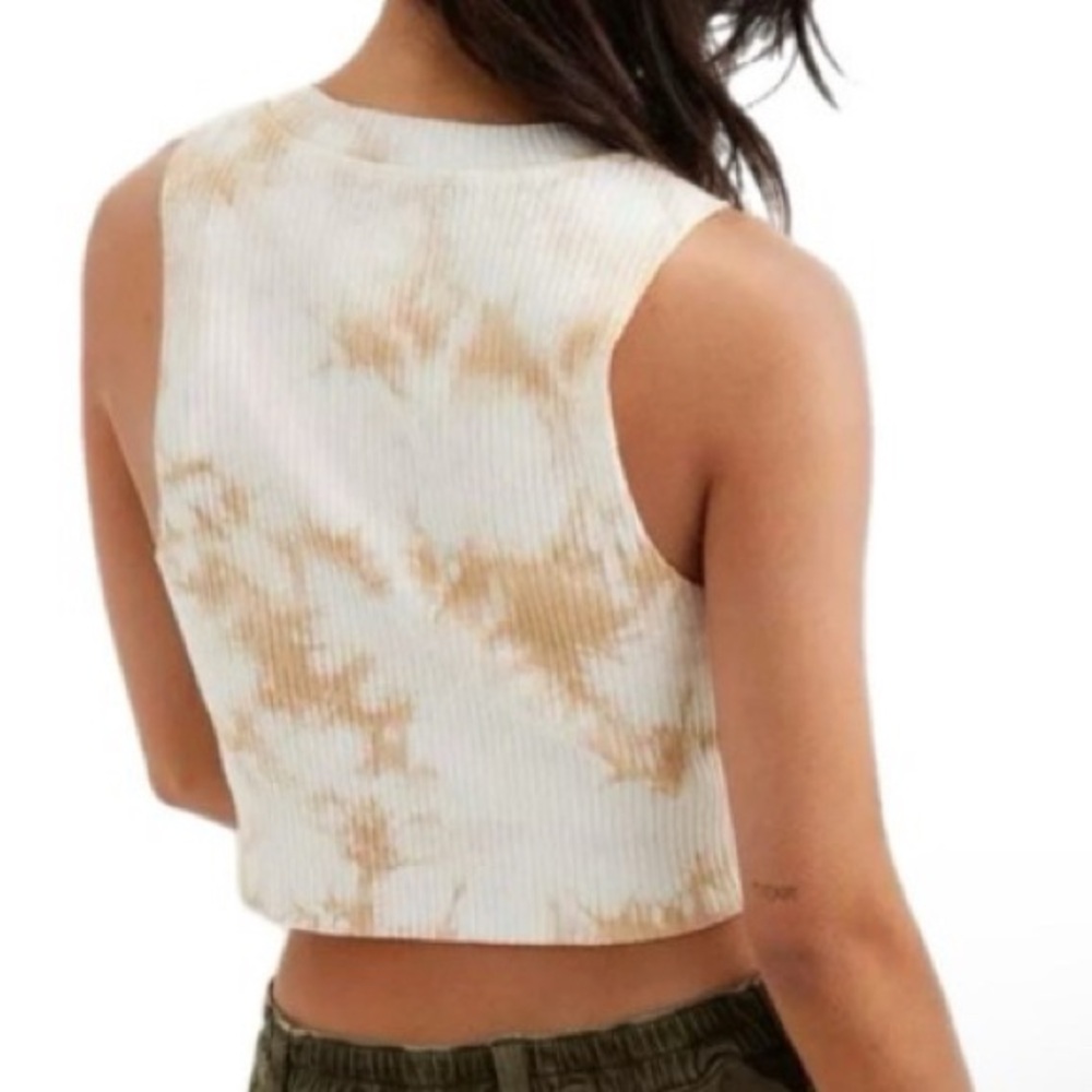 AERIE Women's tank top  Small Rebel Cropped White Beige Tie Dye NWT - Picture 3 of 13
